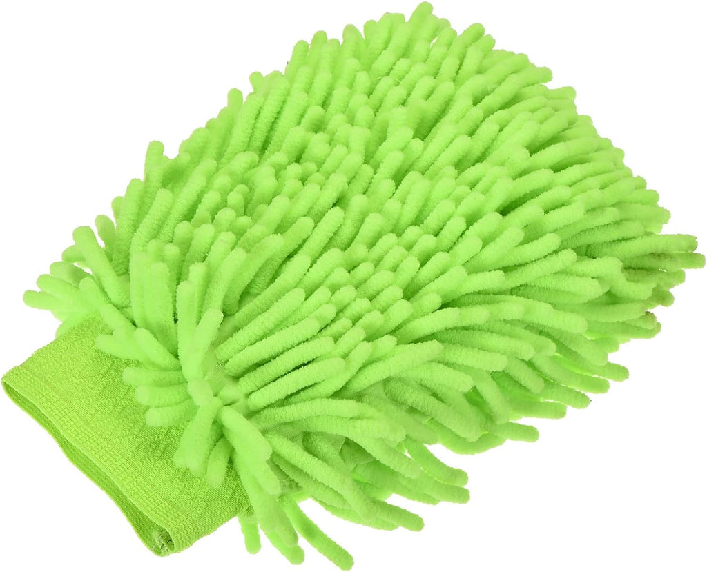 Microfiber Soft Chenille Wash Mitten Double Sided Large Dusting Gloves for House Cleaning, Light Green
