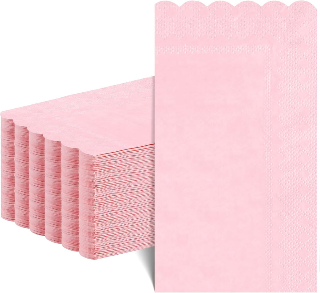 NatNarr 60 Pcs Pink Napkins, 2 Ply Scalloped Napkins Light Pink Disposable Guest Hand Towels for Bathroom Paper Party Dinner Napkin for Mother's Day, Wedding, Baby Bridal Shower, Birthday