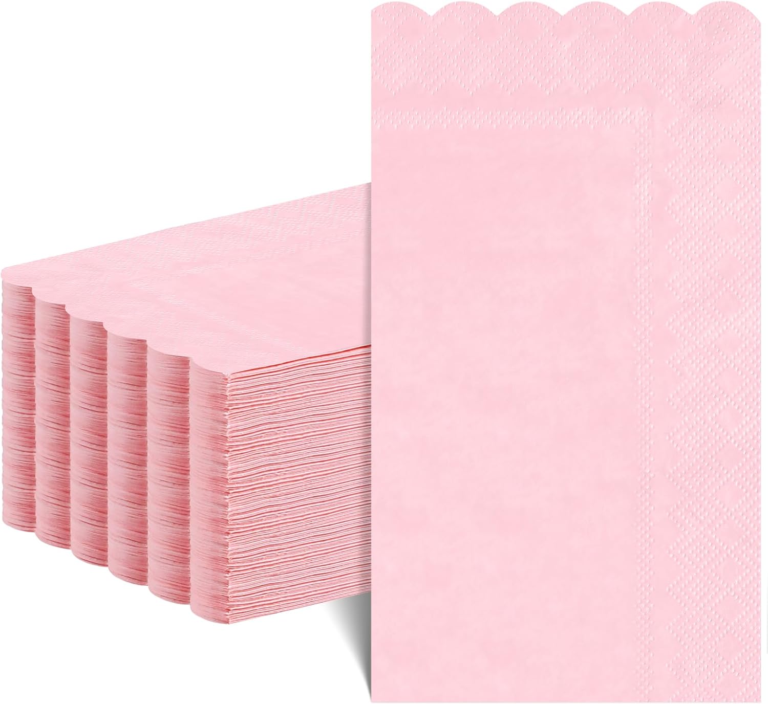 NatNarr 60 Pcs Pink Napkins, 2 Ply Scalloped Napkins Light Pink Disposable Guest Hand Towels for Bathroom Paper Party Dinner Napkin for Mother's Day, Wedding, Baby Bridal Shower, Birthday