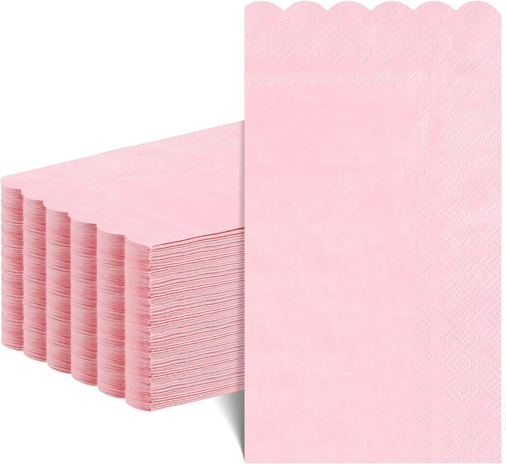 NatNarr 60 Pcs Pink Napkins, 2 Ply Scalloped Napkins Light Pink Disposable Guest Hand Towels for Bathroom Paper Party Dinner Napkin for Wedding, Baby Bridal Shower, Birthday