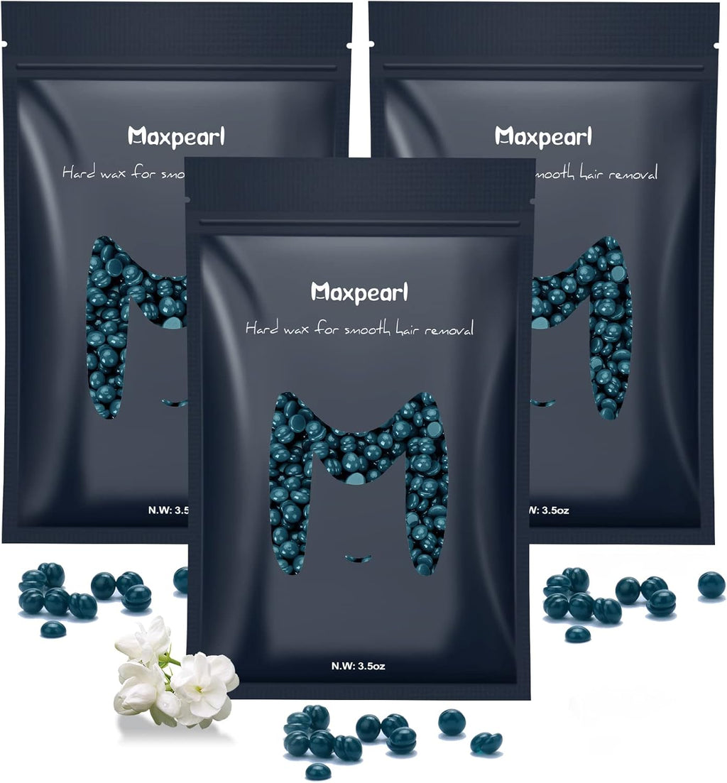 Maxpearl Hard Wax Beads, 300g Hair Removal Wax Beans for Brazilian Bikini, Face, Eyebrows, Underarms, Arms, Chest, Back, Legs, Pack of 3
