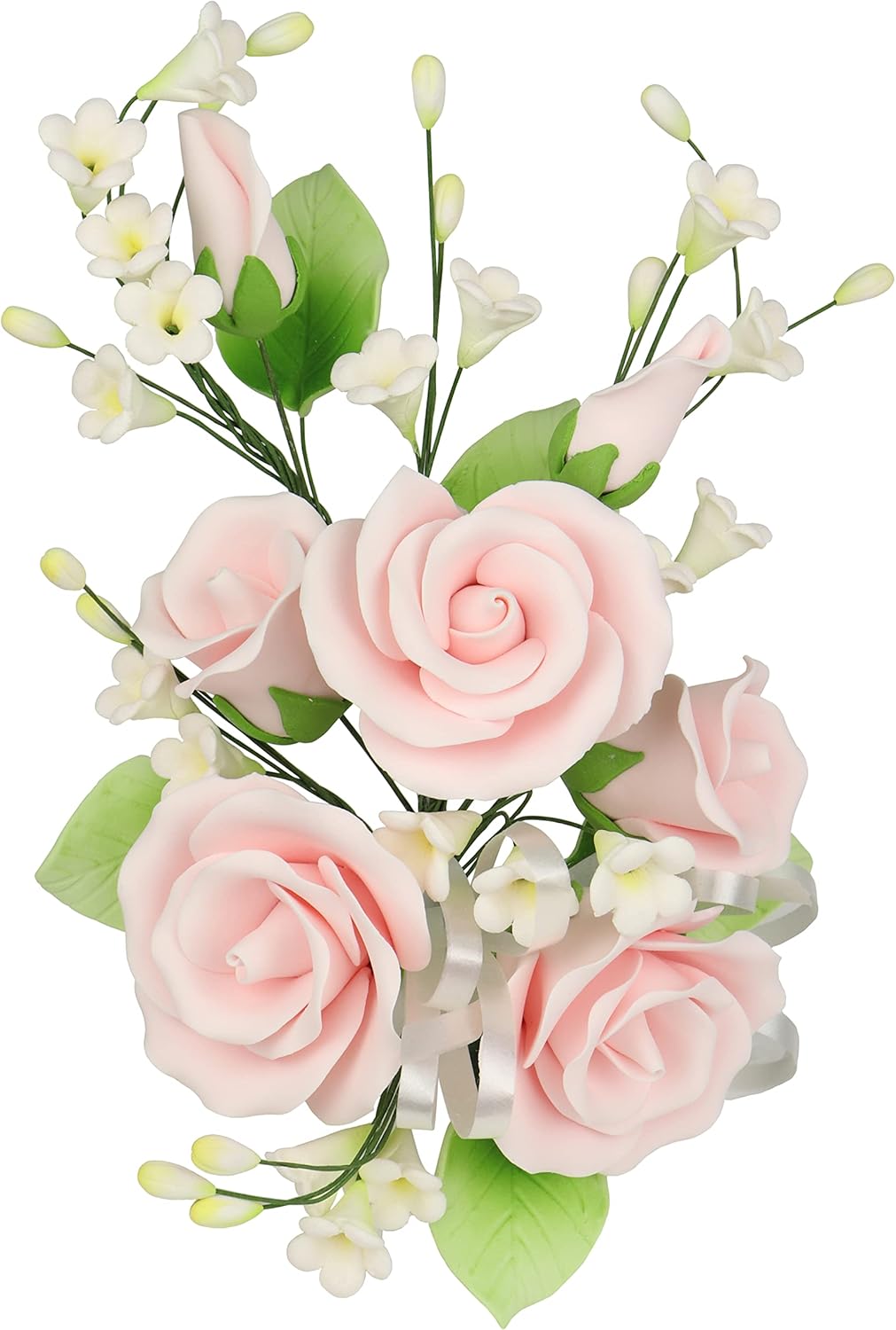 O'Creme Gumpaste Edible Flower Spray for Cake Decorating, Pastel Pink Garden Rose Sugar Paste Flower Decoration for Cakes, Candy, Cupcake Toppers - Birthday, Wedding, Valentines Day, Baby Shower