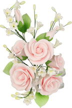 O'Creme Gumpaste Edible Flower Spray for Cake Decorating, Pastel Pink Garden Rose Sugar Paste Flower Decoration for Cakes, Candy, Cupcake Toppers - Birthday, Wedding, Valentines Day, Baby Shower