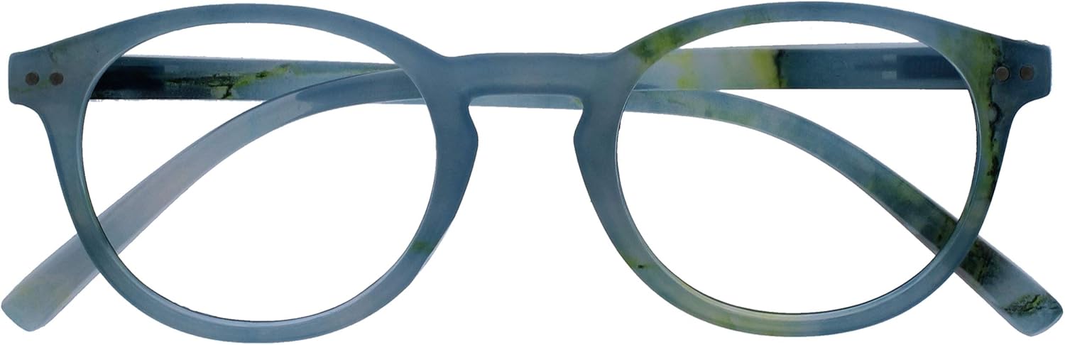 OPULIZE ZEN Reading glasses for Women Men,Scratch Resistant Round frame with Spring Hinges, Shiny Turquoise Blue Pattern +2.5 (Pack of 1)