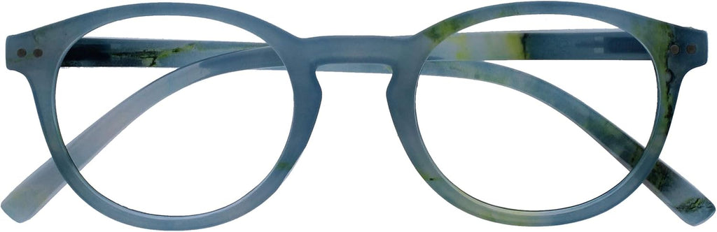 OPULIZE ZEN Reading glasses for Women Men,Scratch Resistant Round frame with Spring Hinges, Shiny Turquoise Blue Pattern +1 (Pack of 1)