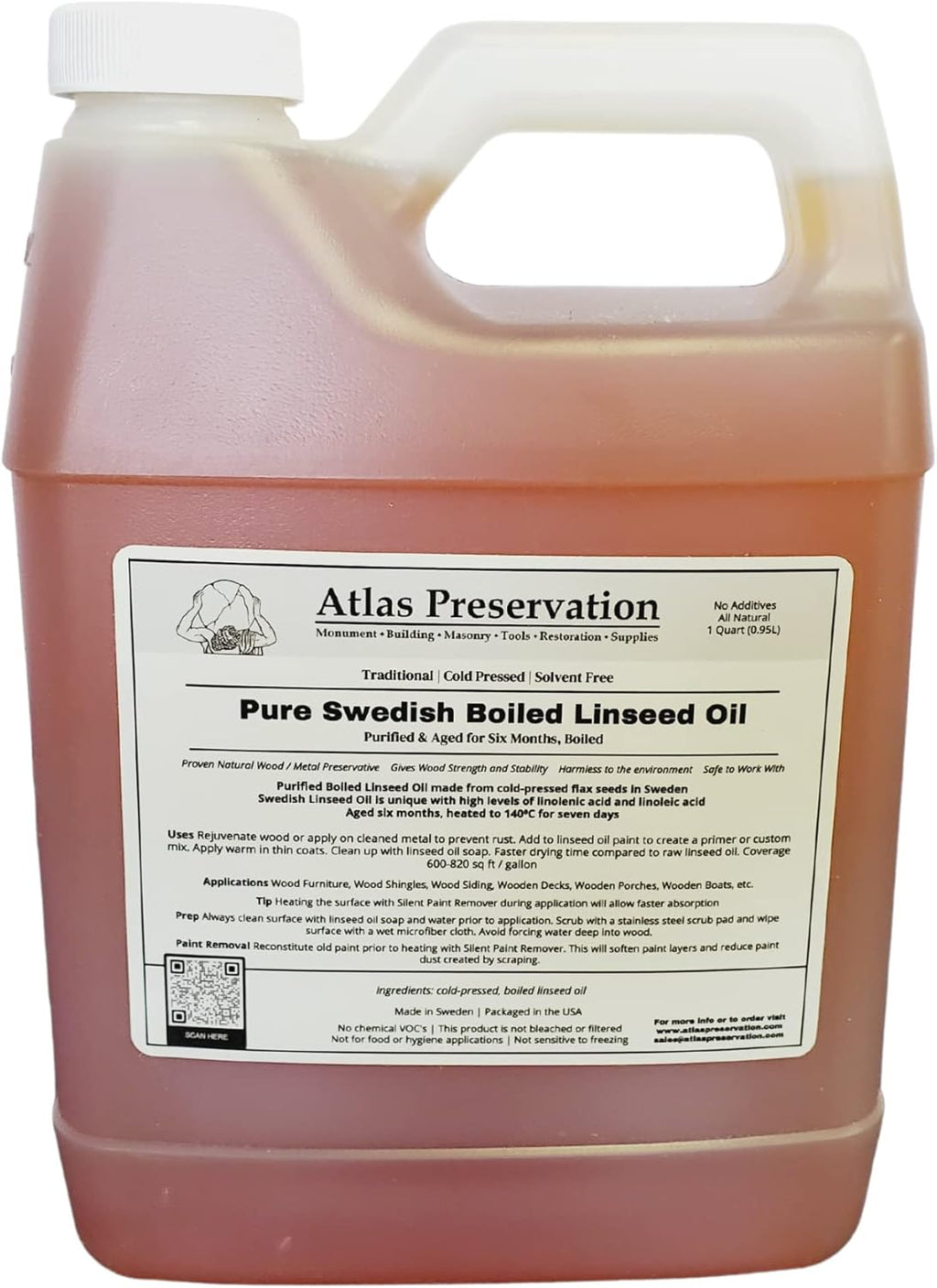 Atlas Preservation Pure Swedish Boiled Linseed Oil - 1 Quart