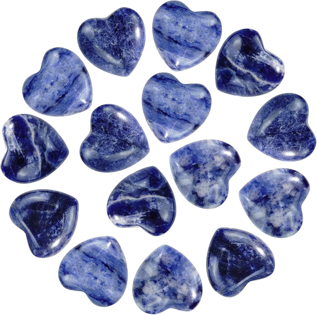 Marrywindix 15 Packs 0.8 Inch Healing Crystal Natural Sodalite Heart Love Carved Palm Worry Stone Chakra Reiki Balancing