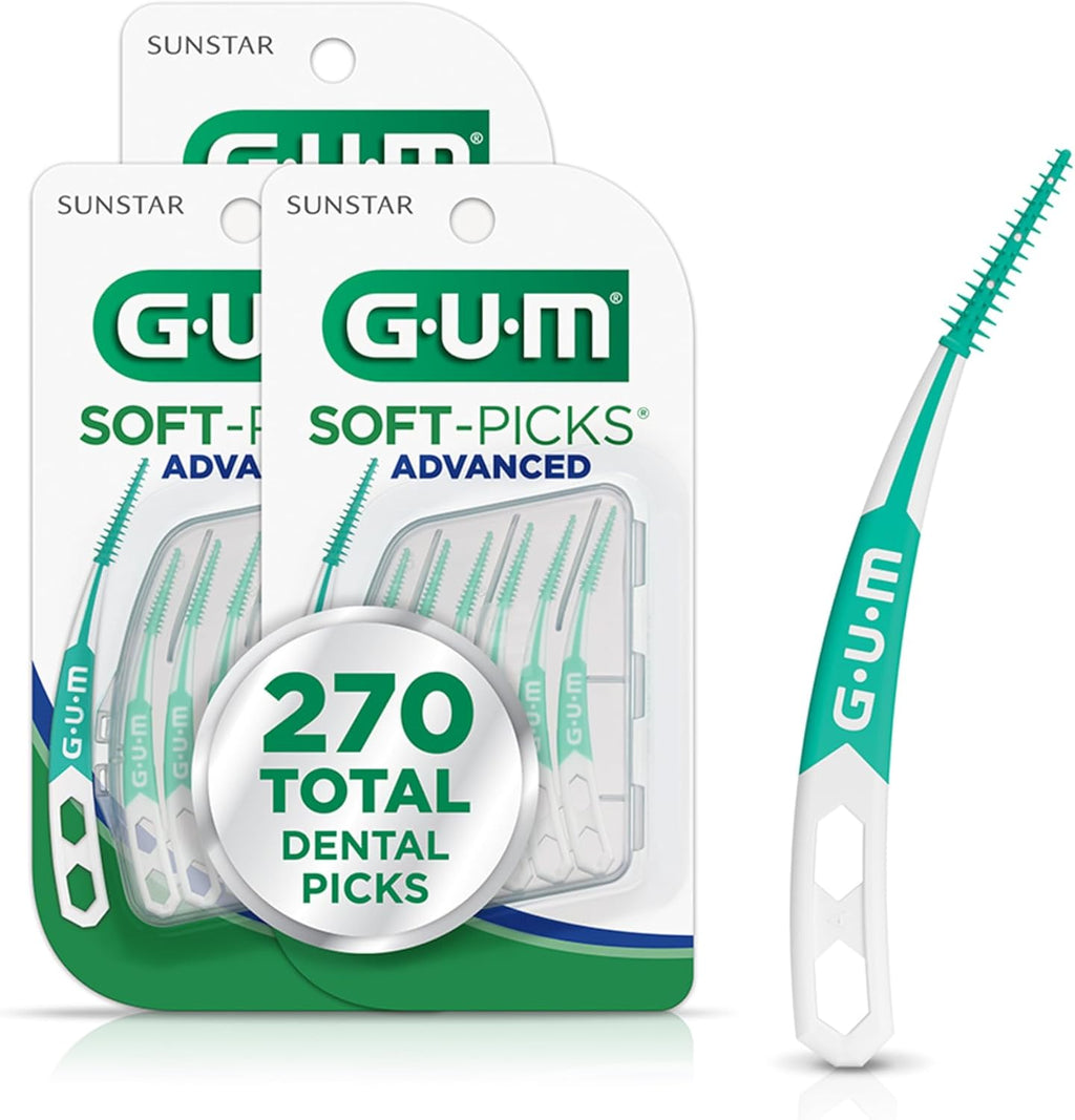 GUM Soft-Picks Advanced, Dental Picks for Teeth Cleaning and Gum Health, Disposable Interdental Brushes with Convenient Carry Case, Dentist Recommended Dental Picks, 90 Count (Pack of 3) 270 Total