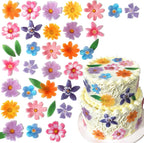 60 Pcs Edible Flowers Cupcake Toppers Cake Decorations Wafer Paper Hawaiian Flower Leaves Cake Decor for Wedding Birthday Parties