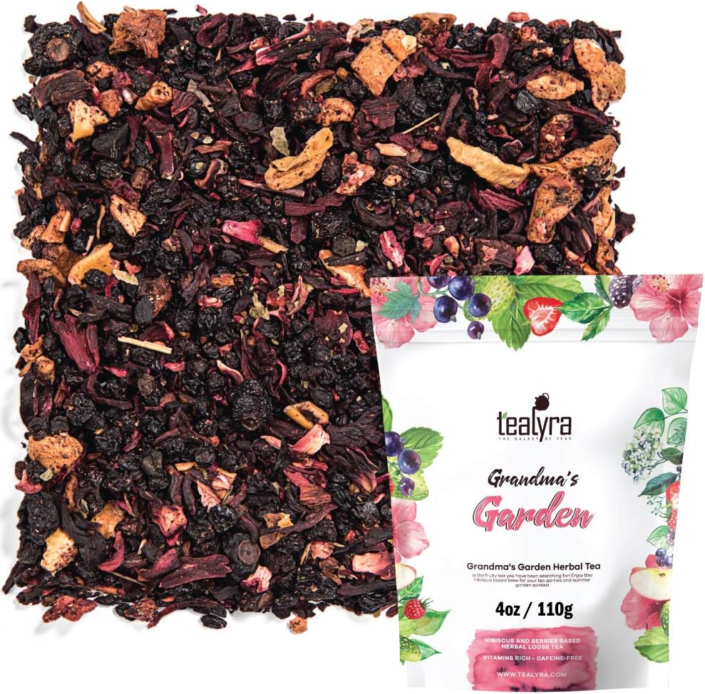 Tealyra - Grandma's Garden Berry - Fruit Tea Blend - Hibiscus & Berries Herbal Loose Leaf Tea - Vitamins Rich - Caffeine-Free - Hot & Iced - 110g (4oz)
