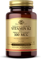 Solgar Naturally Sourced Vitamin K2 (MK-7) 100 mcg - 50 Vegetable Capsules - Supports Bone Health - Whole Food Source from Natto Extract - Non-GMO, Gluten Free - 50 Total Servings