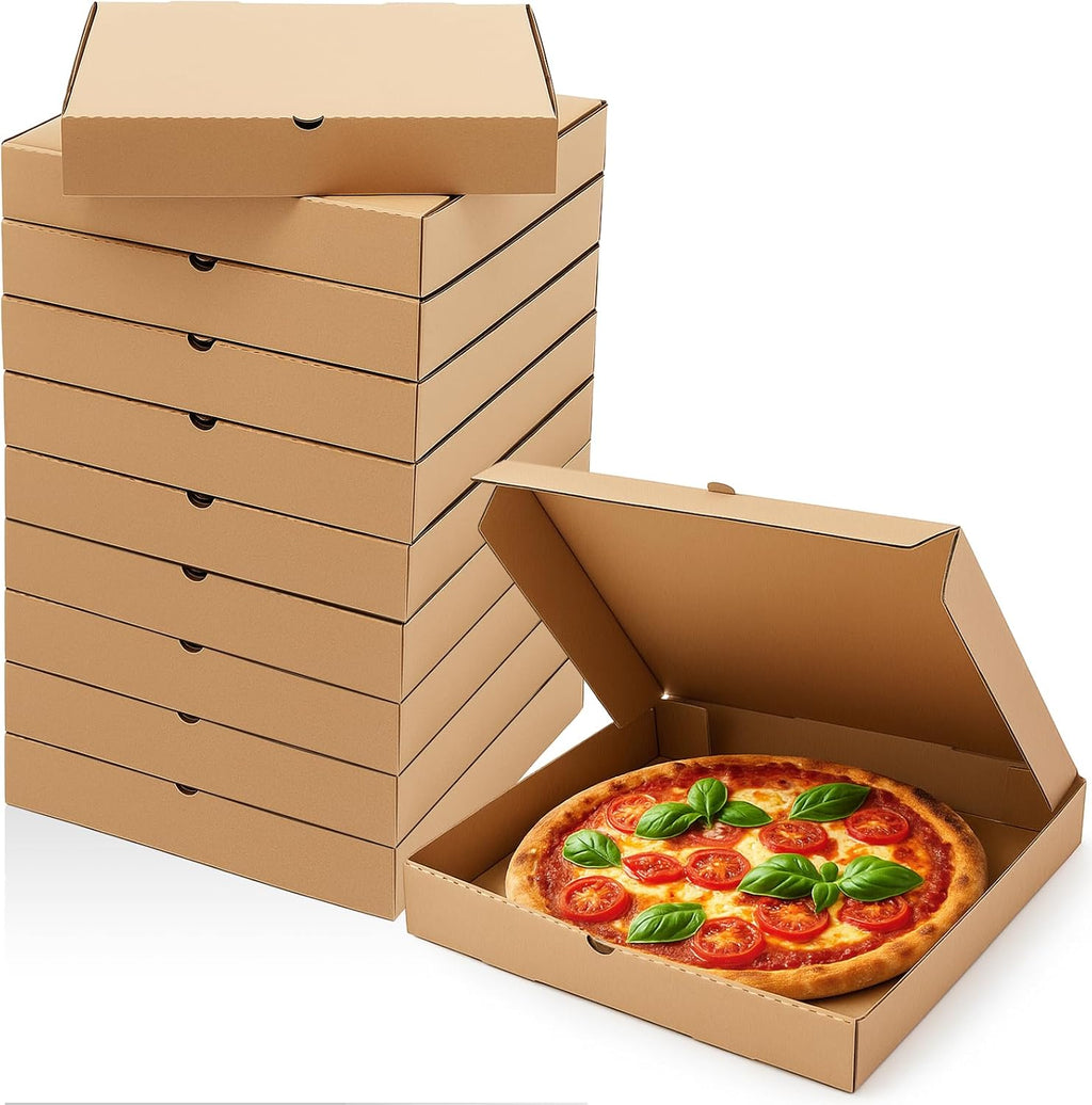 Fullhawl 10 Pcs Pizza Boxes 14 x 14 Inches Corrugated Pizza Box, Grease Resistant Kraft Takeout Containers Packing Boxes for Homemade Cake, Cookies, Food and Crafts(Brown)