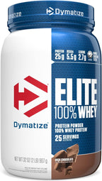 Dymatize Elite 100% Whey Protein Powder, Chocolate, 25g of Protein, 5.5g BCAAs, Less Than 140 Cal., Gluten Free, 3g Carb, 2g Sugar, 3g Fat (25 Servings)