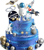 22Pcs Space Cake Topper,Space Cupcake Toppers Astronaut Figurine Birthday Outer Space Themed Party Decorations Supplies Planet Rocket Pearl Balls and Star DIY Cake Toppers