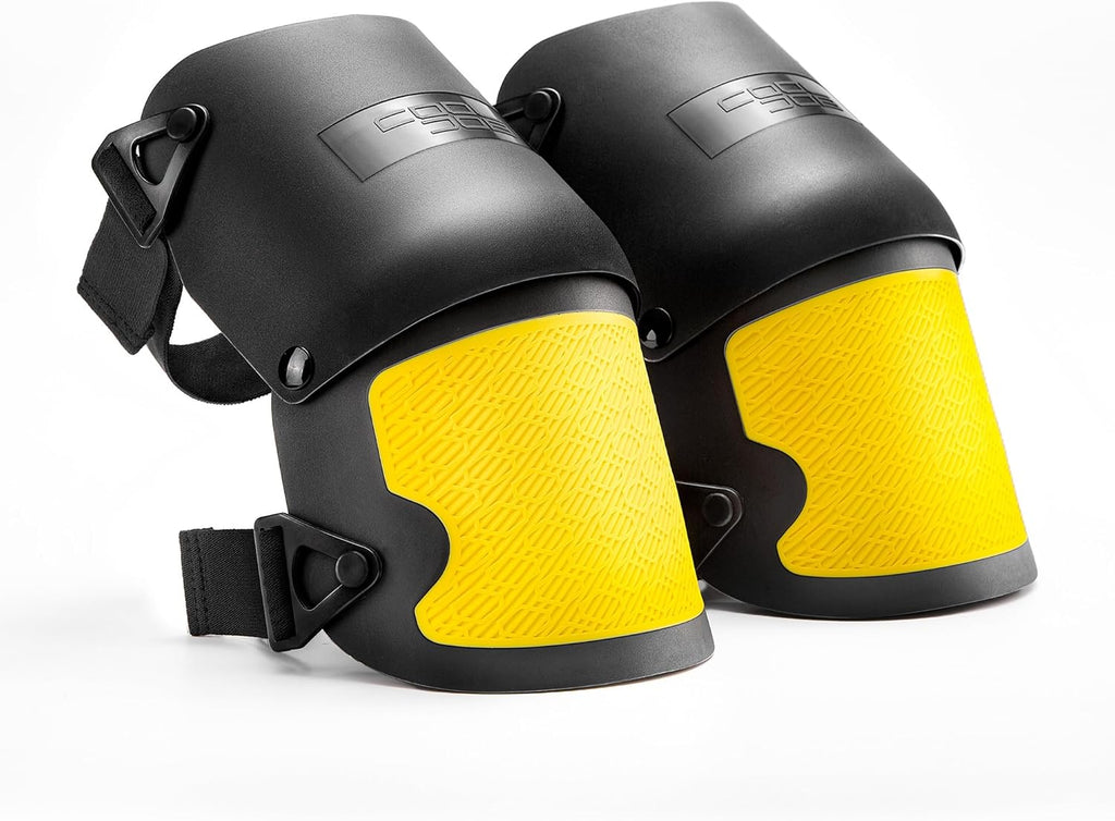 COOLJOB Heavy Duty Knee Pads with Anti-slip Strong Double Straps, Safety Work Knee Pads with Foam Padding for Men Women, Ideal for Gardening Construction Home Improvement, 1 Pair, Black/Yellow