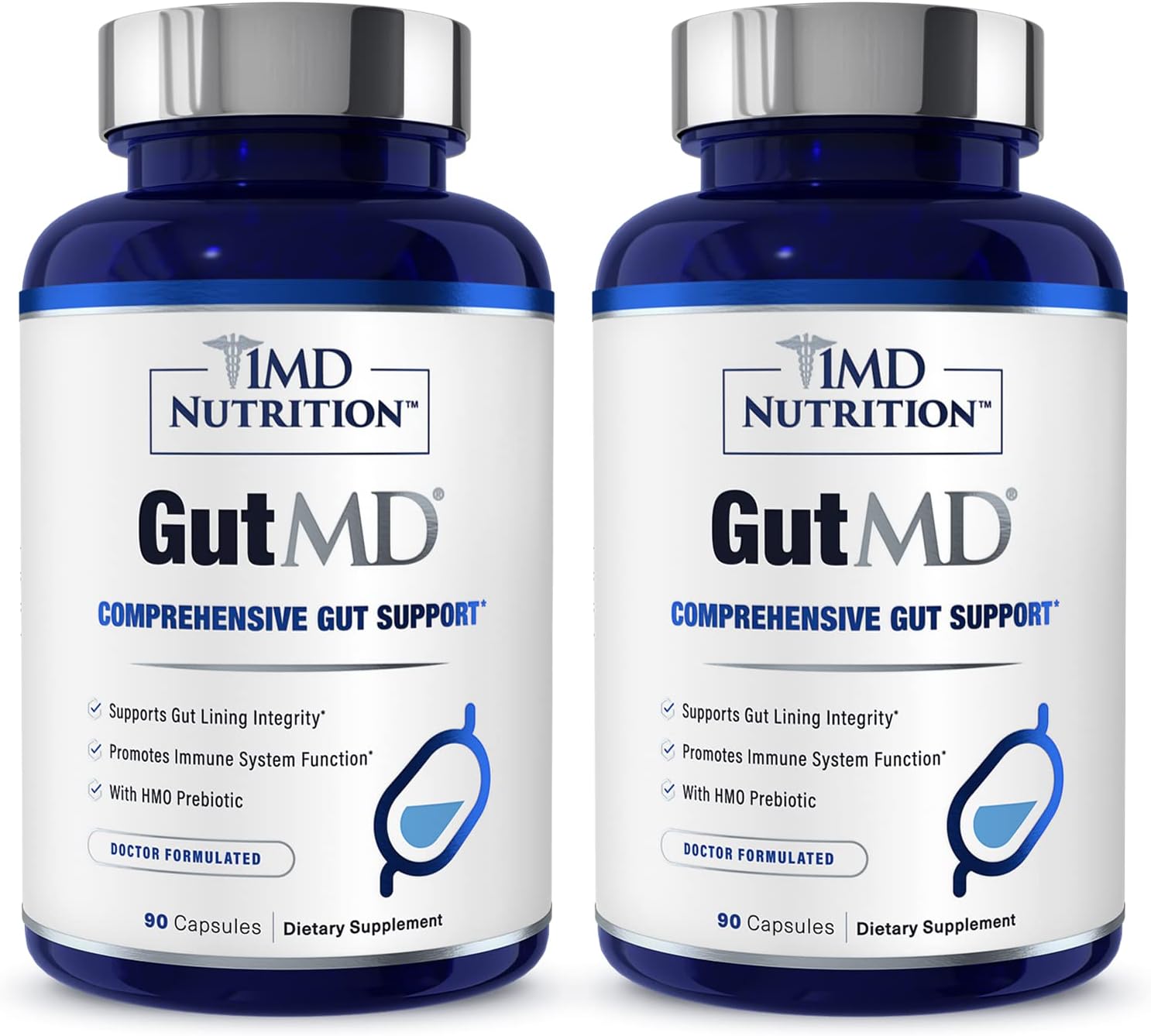 1MD Nutrition GutMD - L-Glutamine and Prebiotic for Gut Integrity | Promote Digestive Tract Health | 90 Capsules (2-Pack)