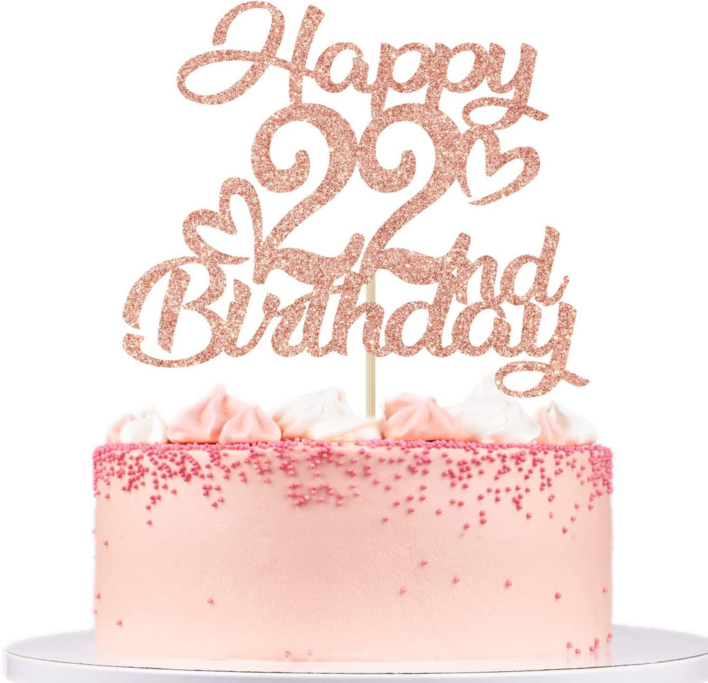 Rose Gold Glitter Happy 22nd Birthday Cake Topper-Hello 22,Cheers to 22 Years,Feeling 22,22nd Birthday/Anniversary Party Decorations