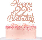 Rose Gold Glitter Happy 22nd Birthday Cake Topper-Hello 22,Cheers to 22 Years,Feeling 22,22nd Birthday/Anniversary Party Decorations