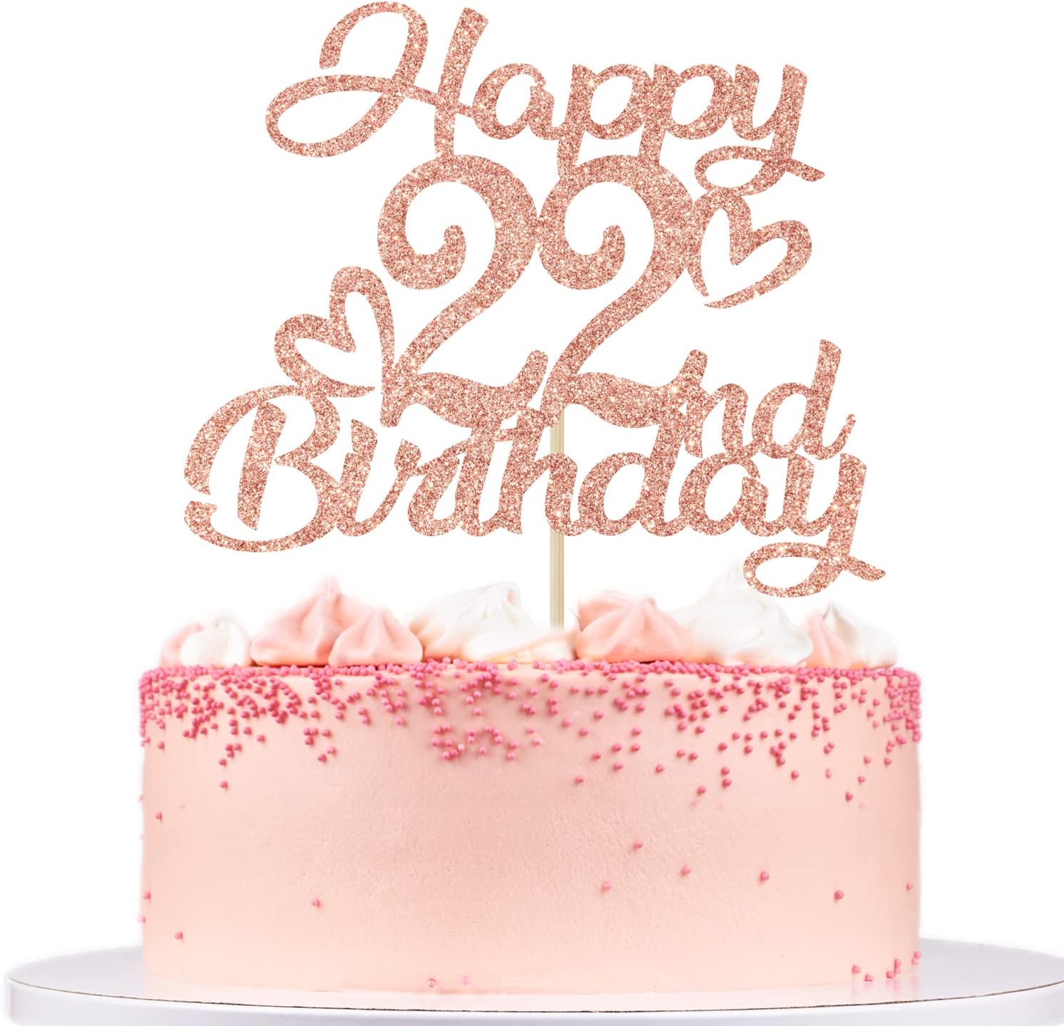 Rose Gold Glitter Happy 22nd Birthday Cake Topper-Hello 22,Cheers to 22 Years,Feeling 22,22nd Birthday/Anniversary Party Decorations