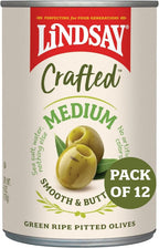 Lindsay Crafted Medium Green Ripe Pitted Olives, 6 Oz (Pack of 12), Keto Friendly, Healthy Snack, Perfect for Salads, Pastas, Charcuterie Boards