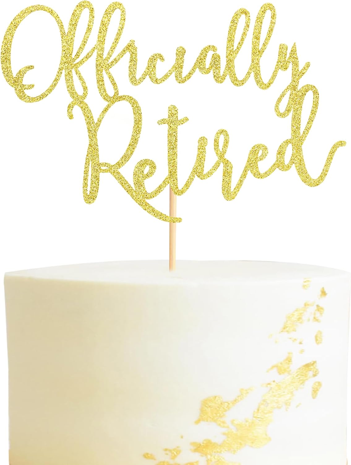Officially Retired Cake Topper, Happy Retirement Cake Decorations, Plam Tree Beach Chair Retirement Party Decoration Supplies for Women or Men - Gold Glitter