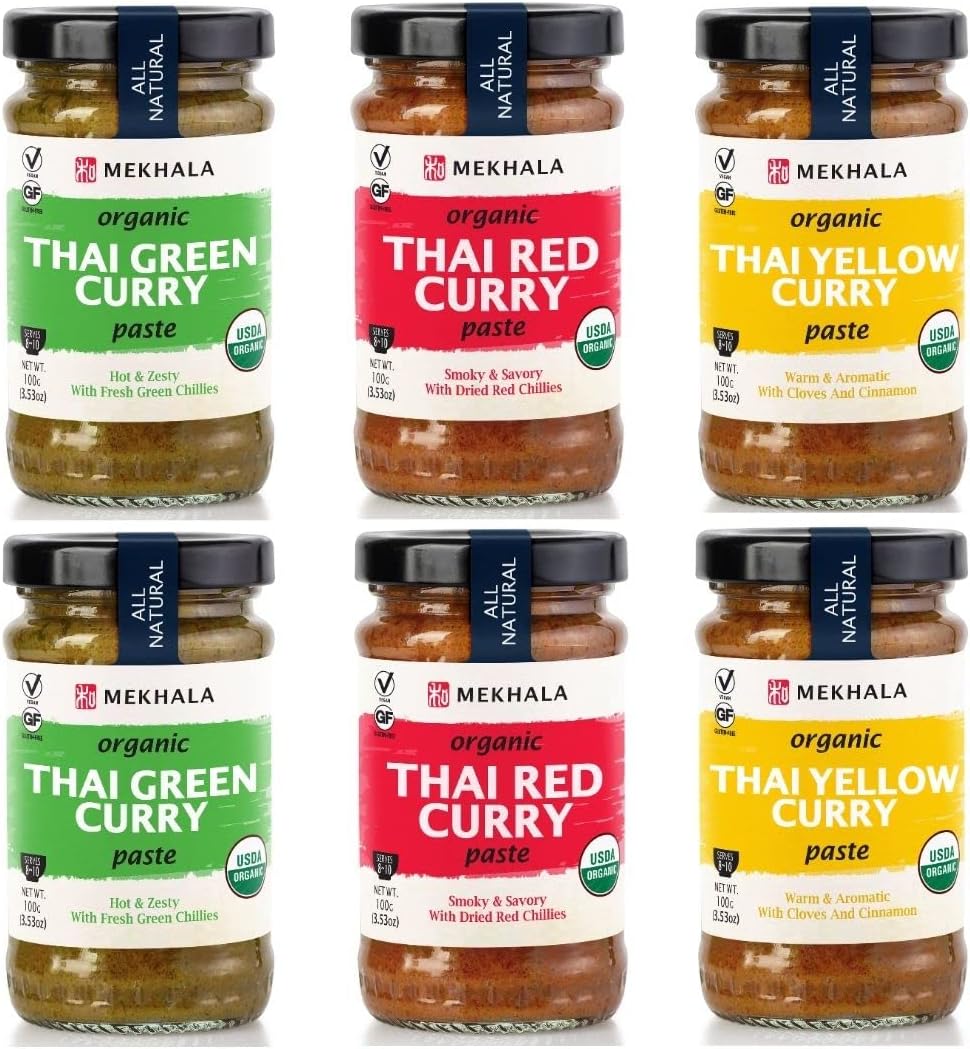 Mekhala Organic Thai Curry Cooking Paste Variety Pack Gluten-Free Vegan
