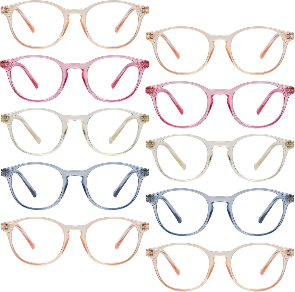Eyekepper 10 Pack Stylish Round Reading Glasses Spring Hinges Readers Women Ladies +0.75