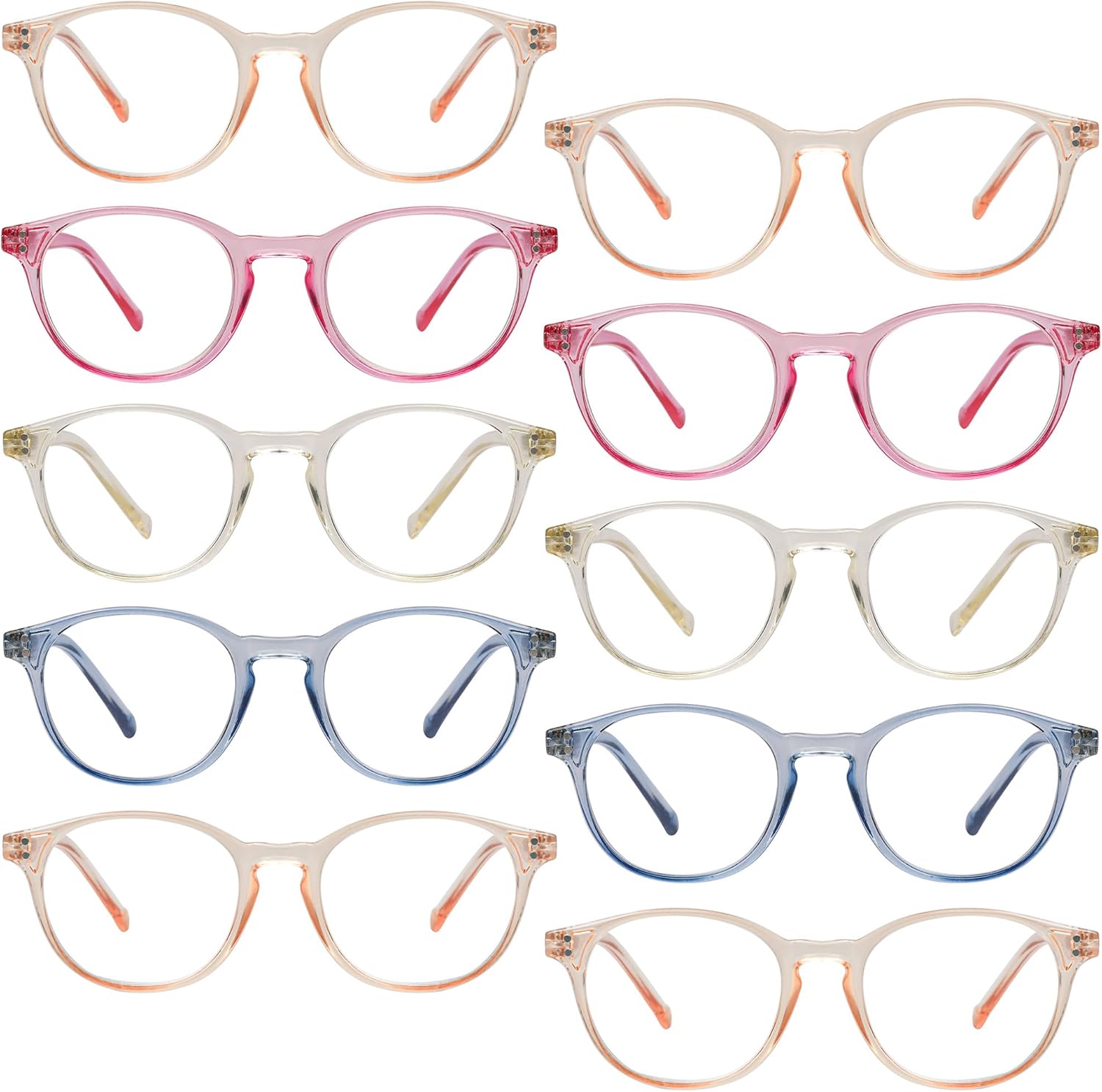 Eyekepper 10 Pack Stylish Round Reading Glasses Spring Hinges Readers Women Ladies +0.75