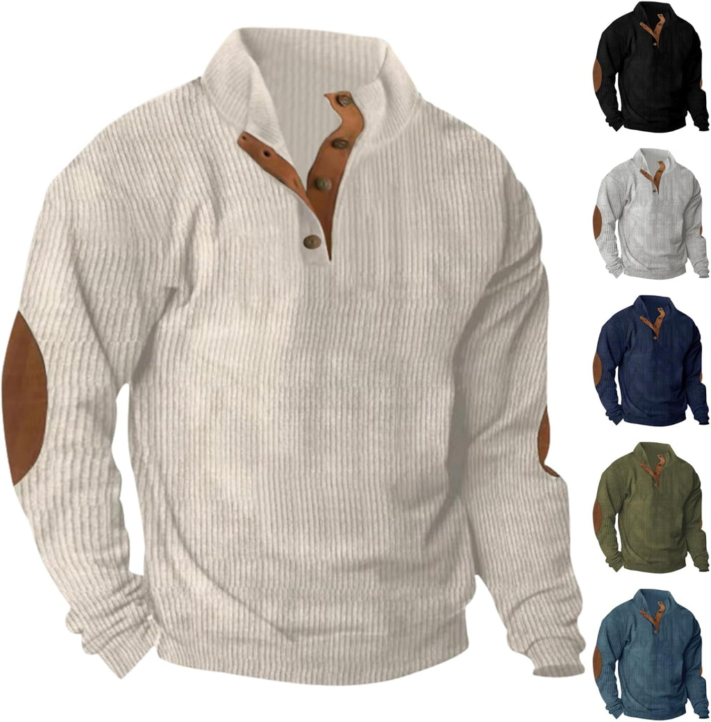 Mens Sweatshirt Long Sleeve Stand Collar Pullover Lightweight Casual Button up Sweatshirt Fall Corduroy Sweatshirts