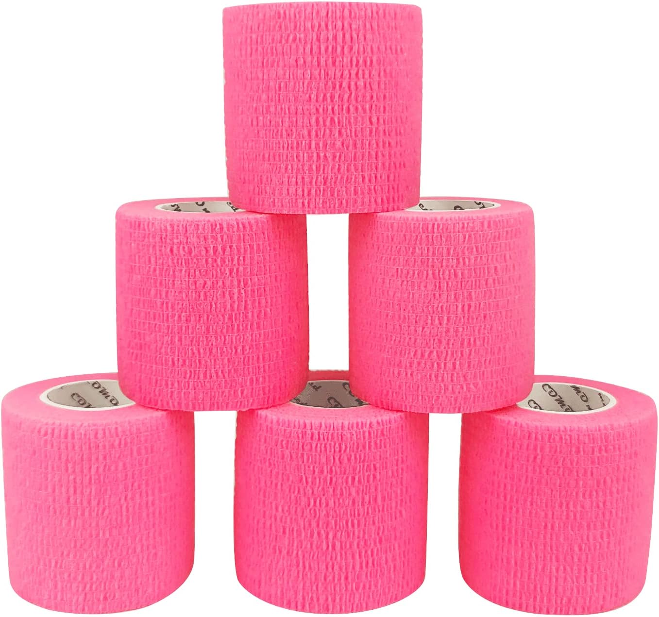 Self Adherent Cohesive Bandage 2"x5 Yards First Aid Bandages Stretch Sport Athletic Wrap Vet Tape for Wrist Ankle Sprain and Swelling,Hot Pink(6 Rolls)