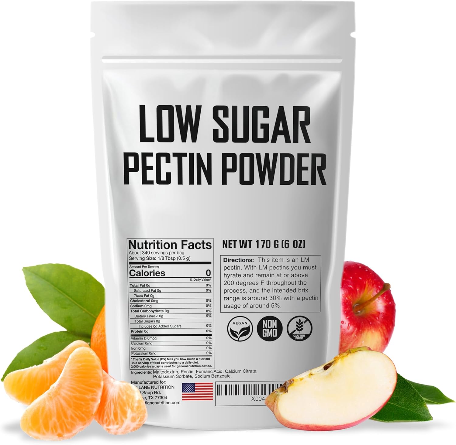 Low Sugar Pectin for Canning Jam and Jellies 6 oz - Natural, Vegan and NON-GMO - Premium Bulk Ingredient by Fit Lane Nutrition