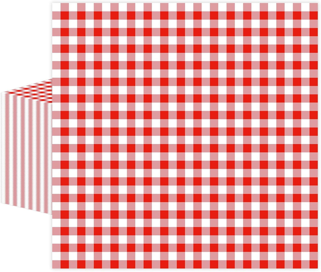 50 Pcs Red Gingham Paper Napkins, Disposable Red and White Checkered Luncheon Napkin Plaid Dinner Beverage Napkin for Picnic Baby & Bridal Shower Wedding Birthday Party Decorations