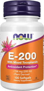 NOW Foods Supplements, Vitamin E-200 IU Mixed Tocopherols, Antioxidant Protection*, 100 Softgels