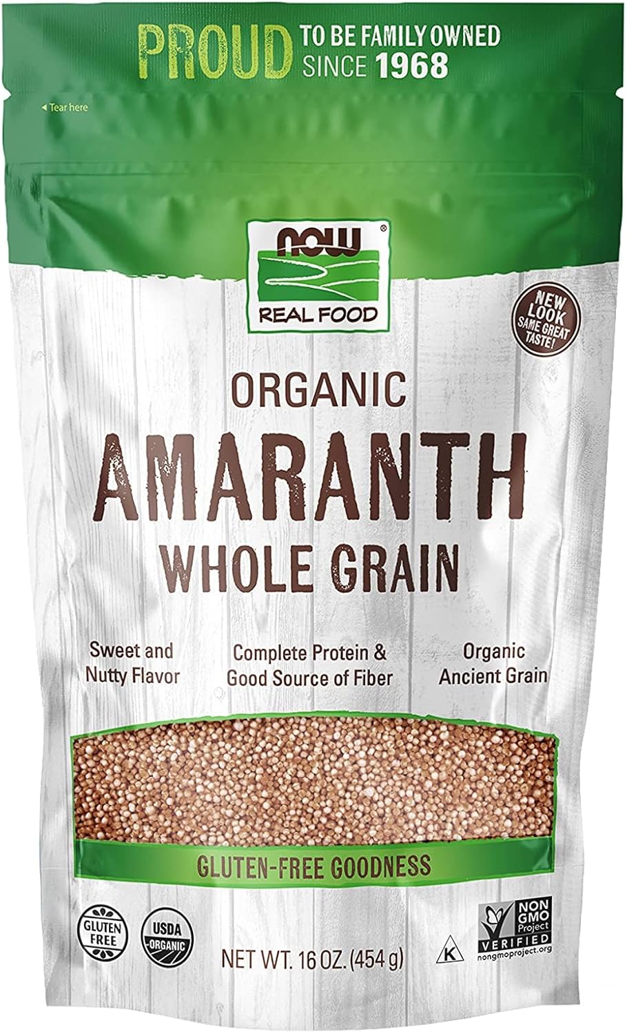 NOW Foods, Organic Amaranth Whole Grain, Source of Protein and Fiber, Gluten-Free, Certified Non-GMO, 16-Ounce (Packaging May Vary)
