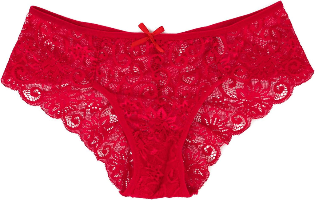 KELITCH Women's Briefs Scalloped Lace Hipster Thong Panties Bow Sexy Underwear