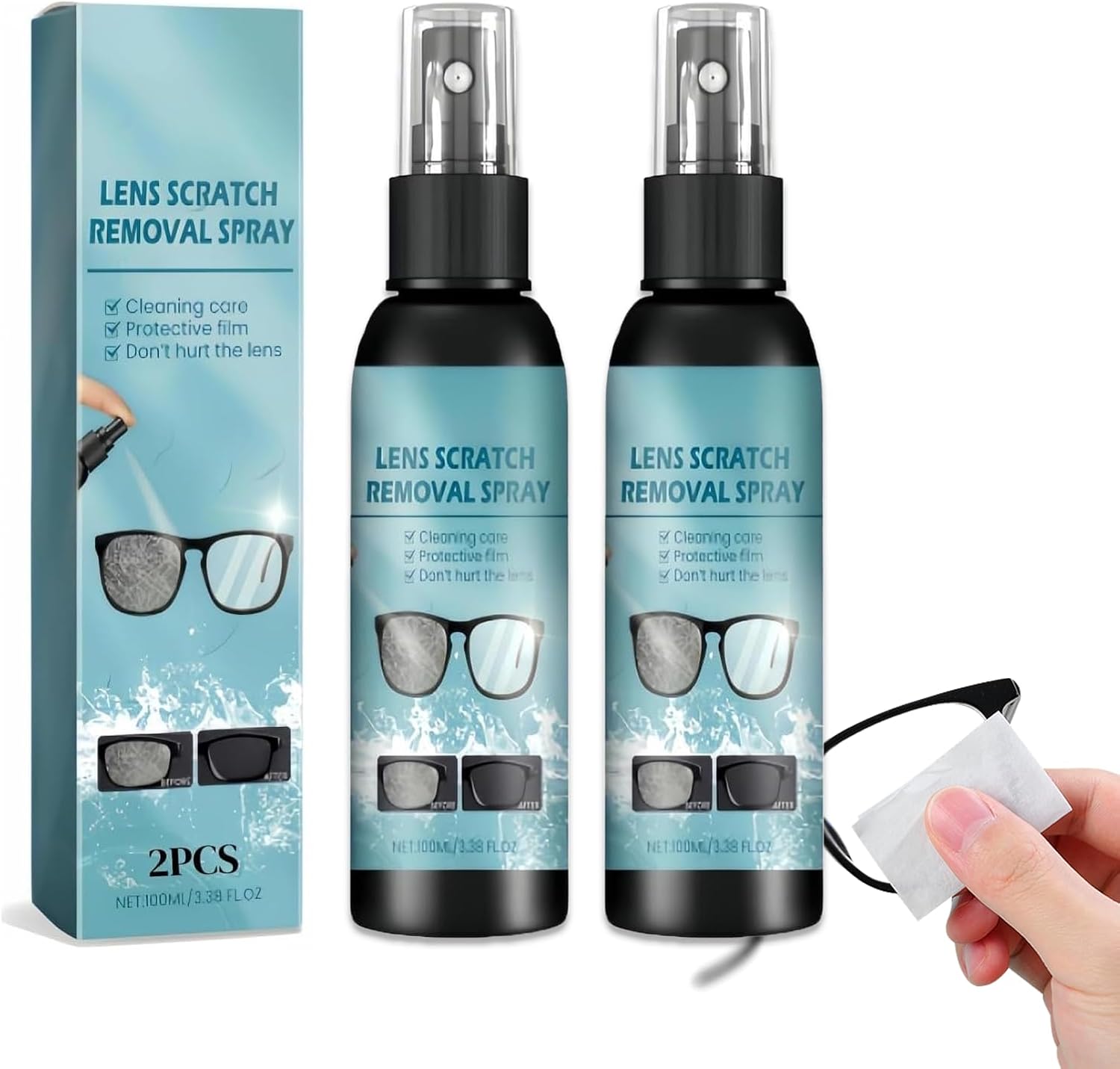 2PCS Lens Scratch Remover for Eye Glasses, Eyeglasses and Sunglasses Scratch Repair, Pocket & Travel Essentials, Eye Glass Cleaners Spray