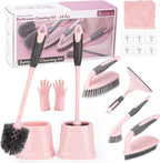 CALBEAU Toilet Brush, 2 Pack Toilet Scrubber Brush and Holder Set Bathroom Accessories, 14 Pcs Bathroom Cleaning Kit, Pink Toilet Bowl Brush and Holder with 5 Brush for Bathroom Bathtub Washbasin