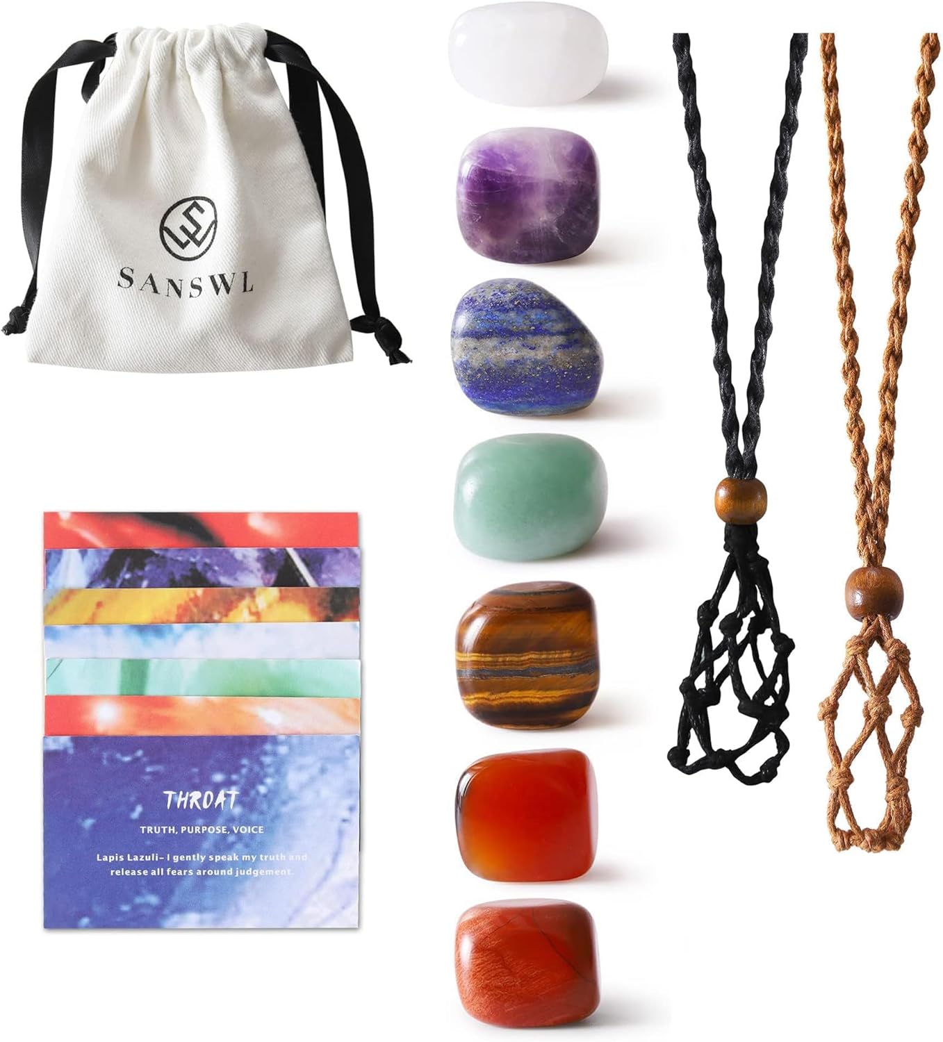 7 Chakra Healing Crystal Necklace Set - Boho Handmade Cord Cage and Hippie Energy Pendant Holder Real Crystal and Healing Stone Jewelry Spiritual Gift for Women Teen