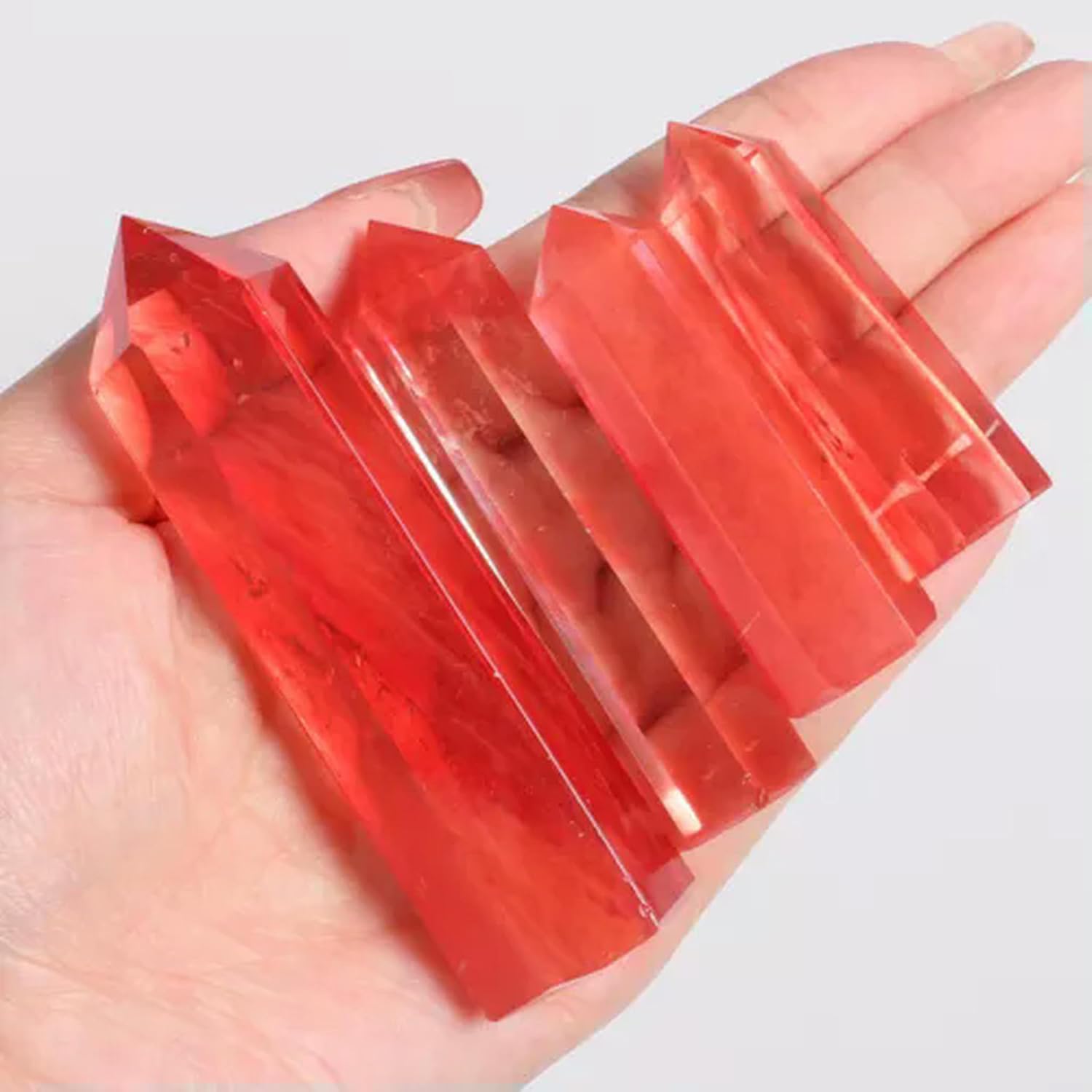3~10CM Natural Quartz Crystal Tower Point Obelisk Hexagonal Wand-50-60mm-26 Red Smelting