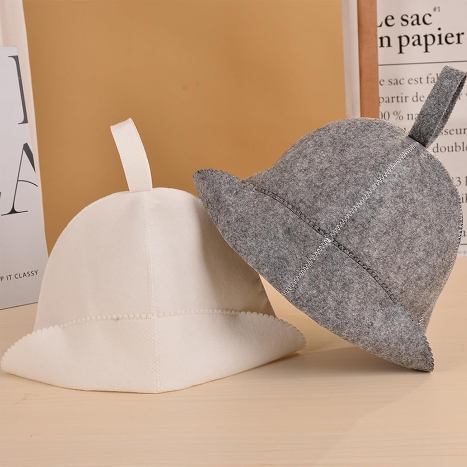 Wool Felt Sauna Hats Set: Russian Sauna Caps for Men & Women, Natural Breathable Felted Wool Hat, Steam & Heat Therapy Hats (2 Packs)