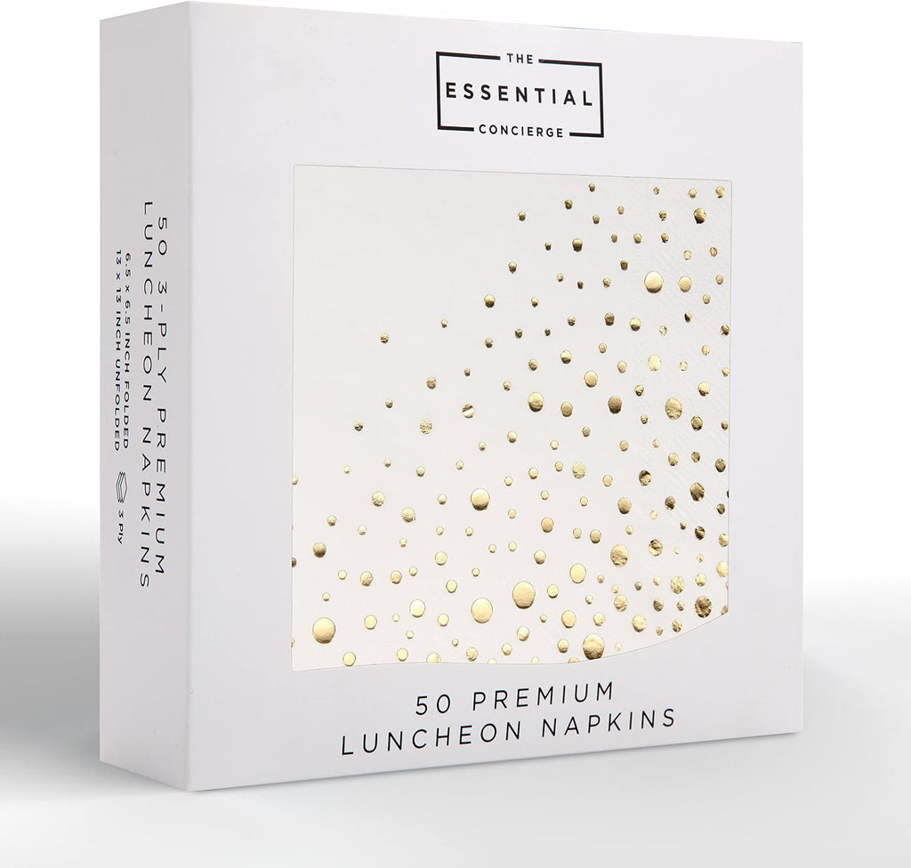 Stylish White and Gold Napkins for Party - 6.5 x 6.5 Inch Gold Lunch Napkins - 50 White&Gold Paper Napkins - 3-Ply Golds Luncheon Napkins - Wedding Napkins or Bridal Shower Napkins