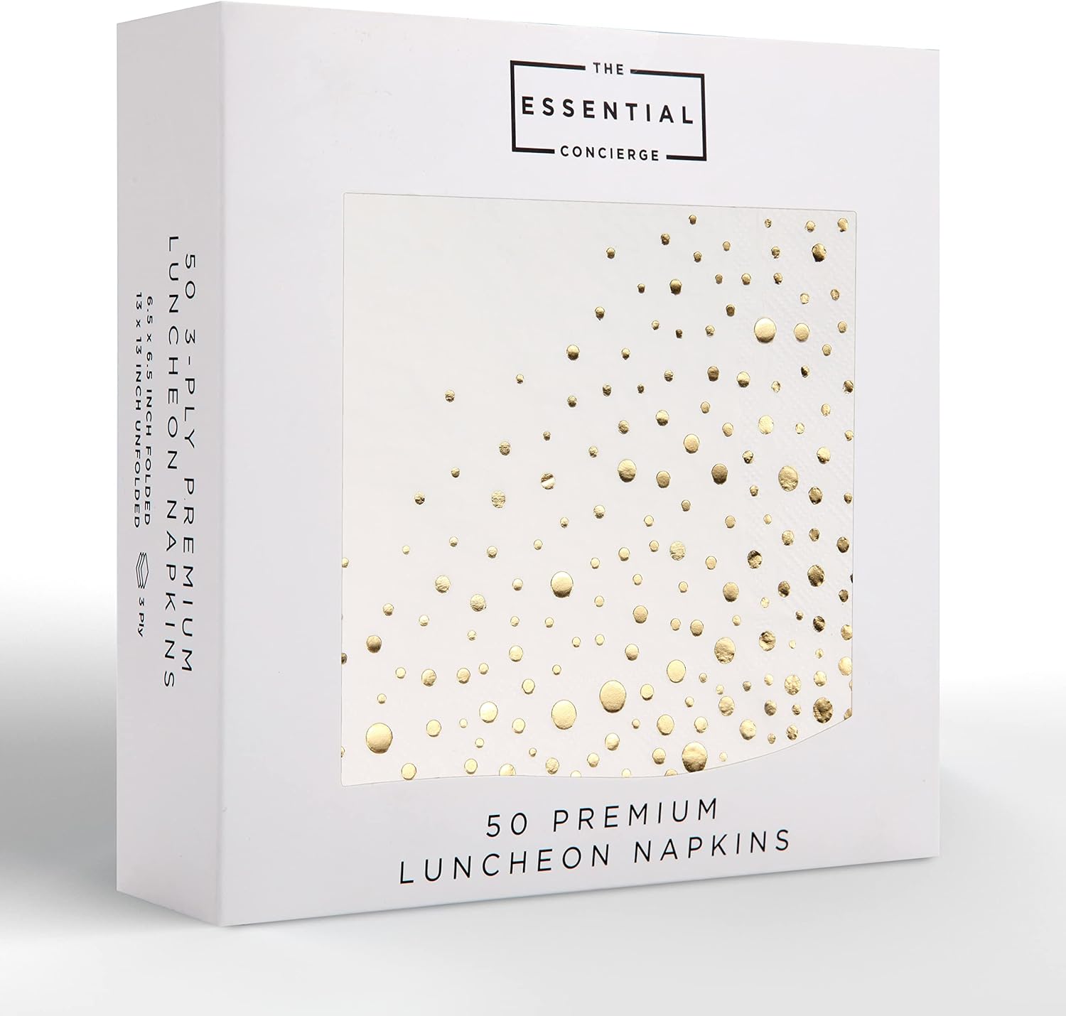 Stylish White and Gold Napkins for Party - 6.5 x 6.5 Inch Gold Lunch Napkins - 50 White&Gold Paper Napkins - 3-Ply Golds Luncheon Napkins - Wedding Napkins or Bridal Shower Napkins