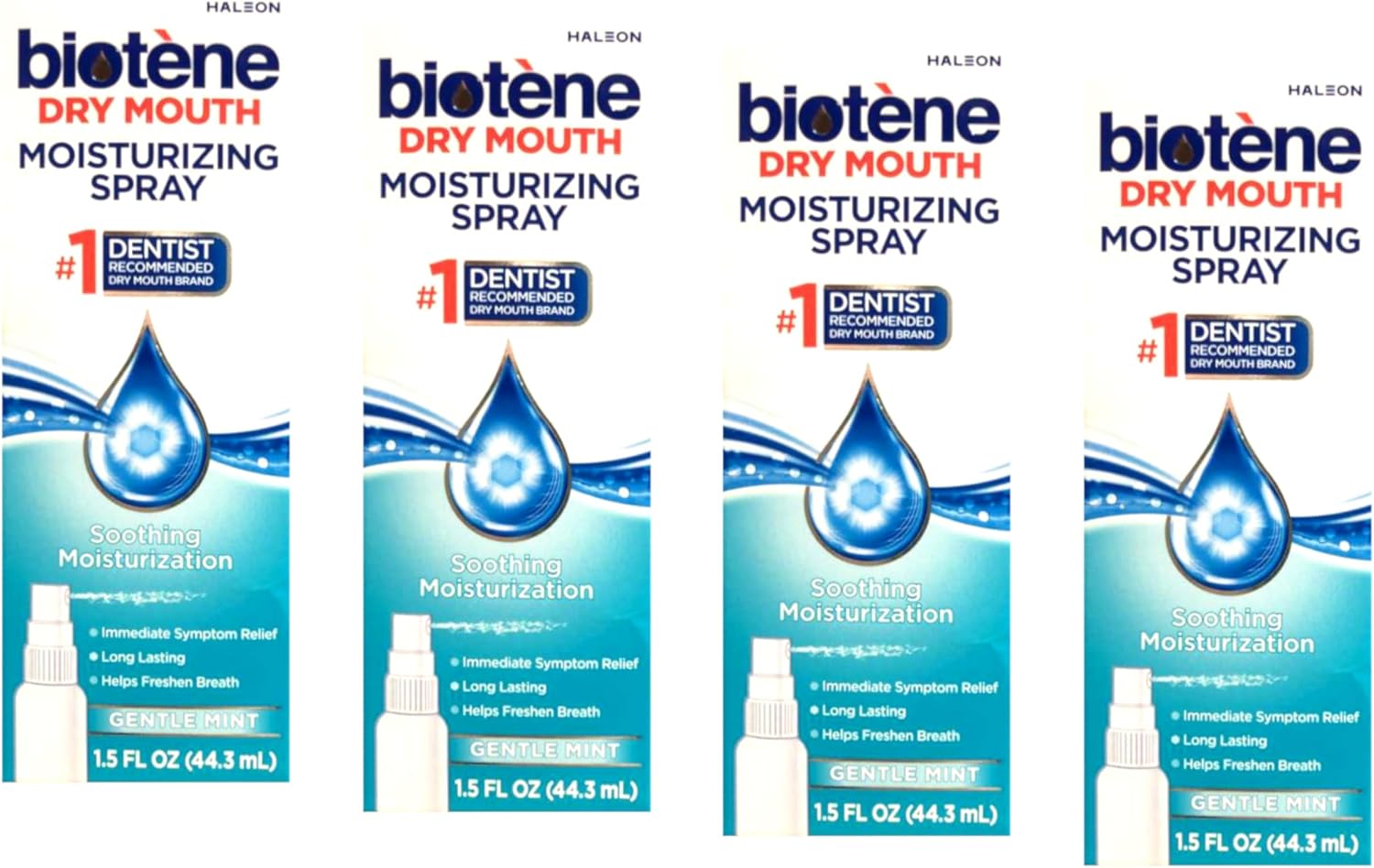 Biotene Moisturizing Dry Mouth Spray, Moisturizing Spray for Dry Mouth and Bad Breath, Gentle Mint - 1.5 fl oz (Pack of 4)