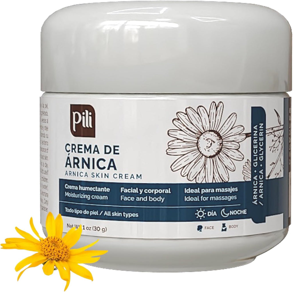 Pili Arnica Cream Hydrating Moisturizer for Face & Body. Soothes Bruised, Dry & Irritated Skin. Fast-Absorbing, Non-Greasy, Unscented. 1 oz