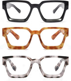 JM 3 Pack Square Oprah Style Reading Glasses for Women Men, Oversized Rectangle Spring Hinge Readers Blue Light Blocking