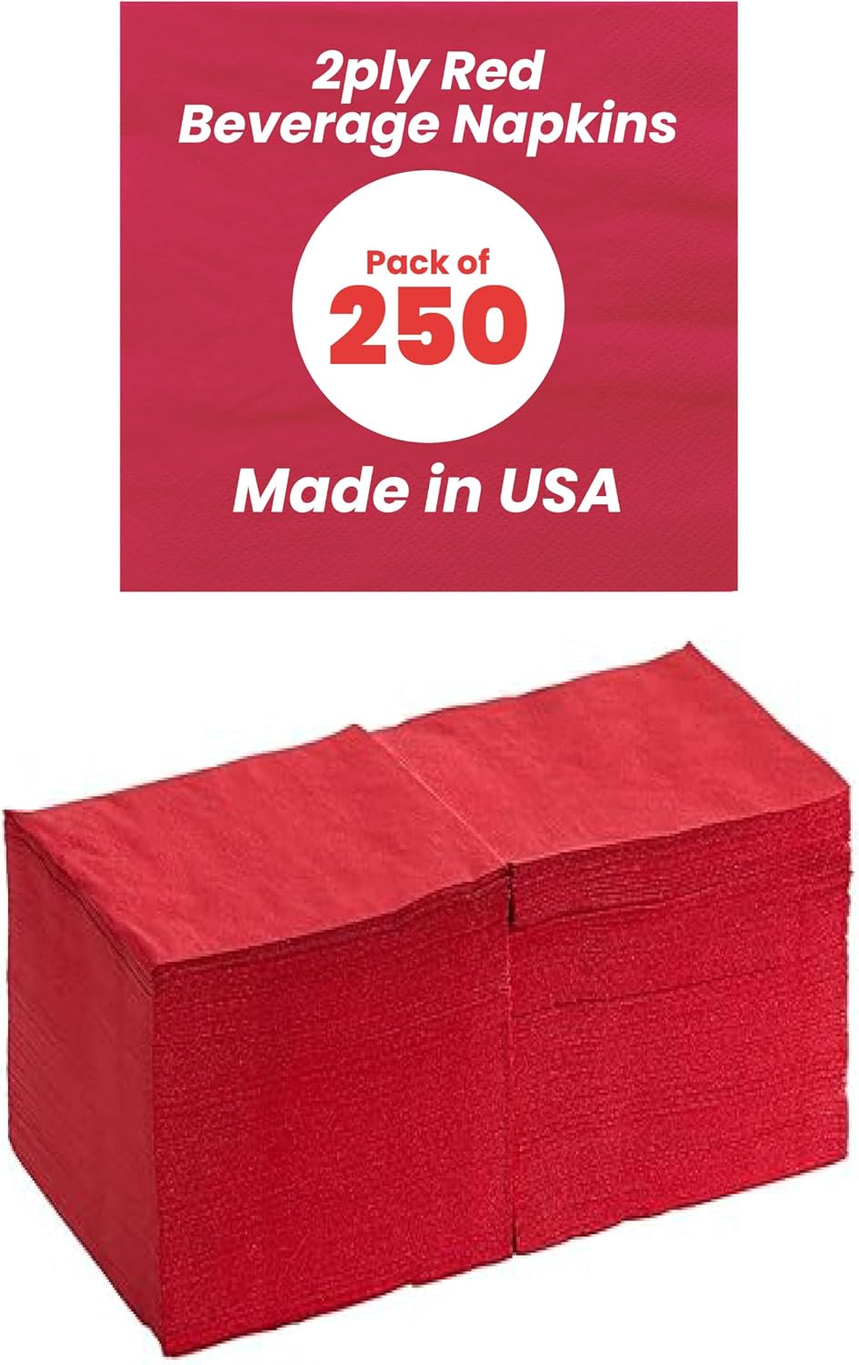 Perfectware - PW-2 Ply Red Bev-250 2 Ply Red Beverage Napkins- Pack of 250ct