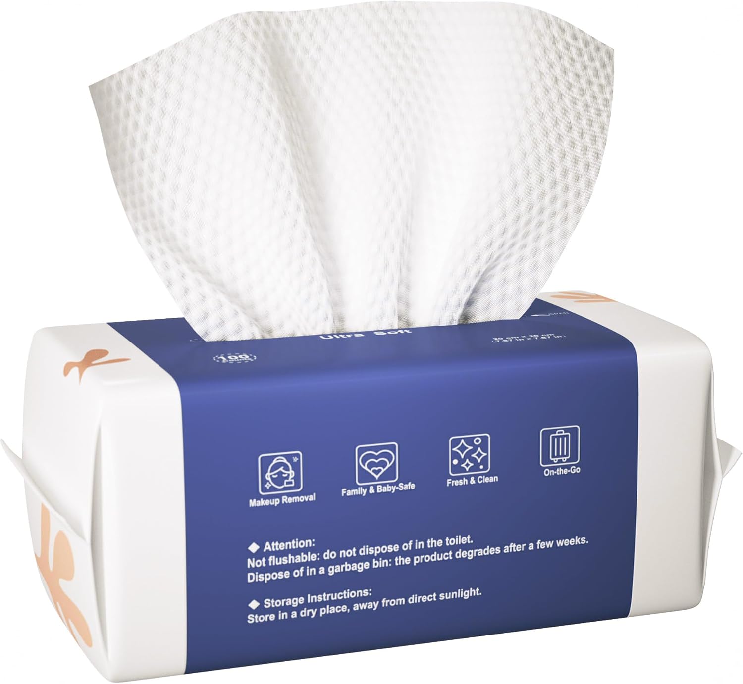 Ourmed Life Face Towels, Disposable Biodegradable Clean Facial Towels for Sensitive Skin, Lint- free Face Cloths for Makeup Remover, Skincare and Women Cleaning, Dry Wipes,100 Count Dot Texture