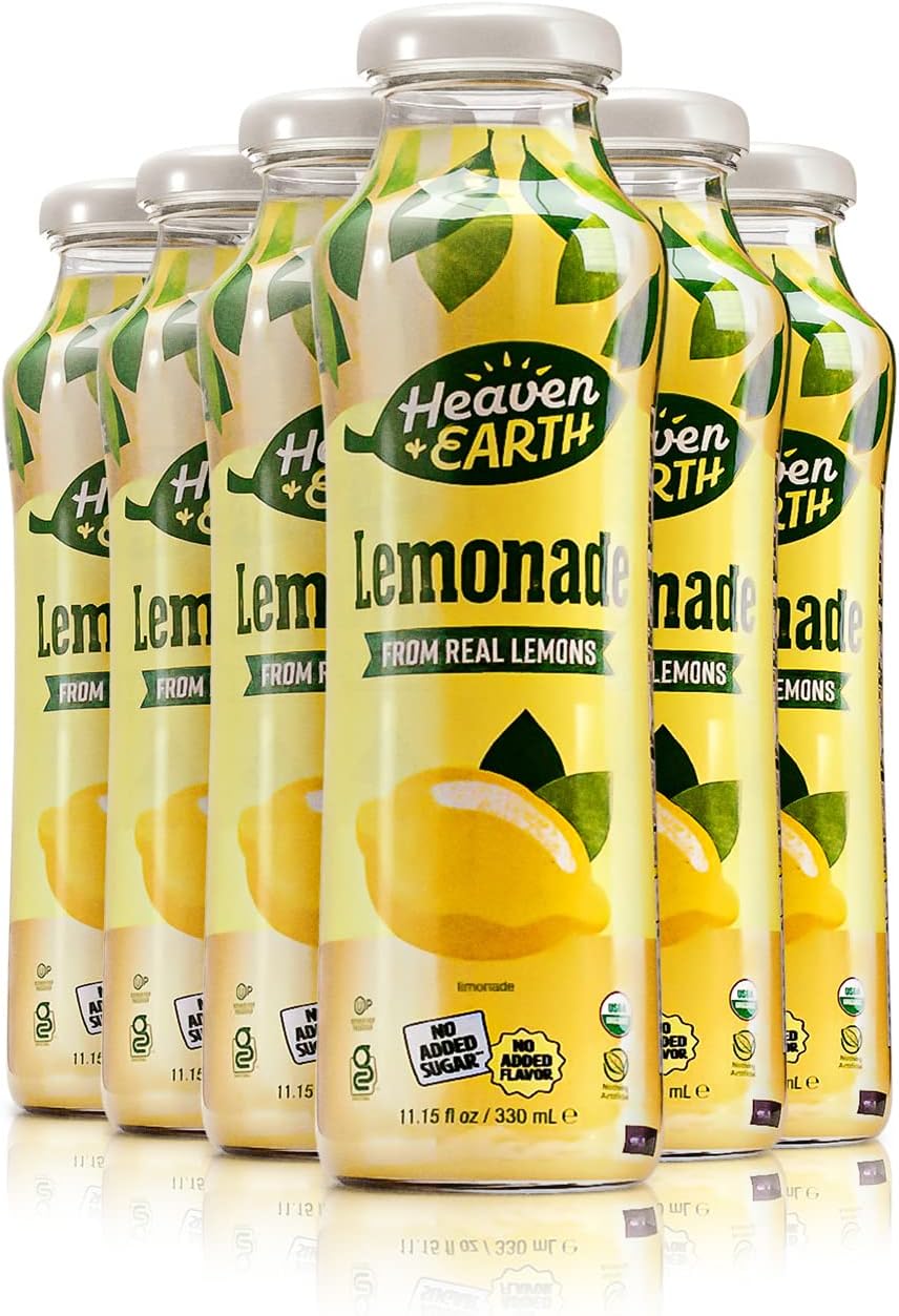 Heaven & Earth Organic Lemonade, 11.2oz (6 Pack) | Made with Real Lemons, Pure Fruit Juice, No added Sugar, Flavor, or Color