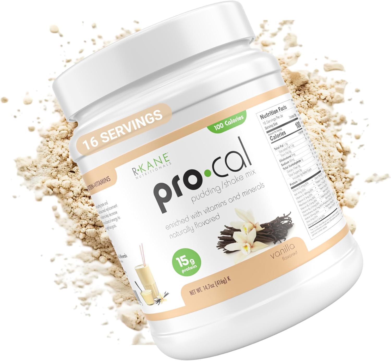 Pro-Cal Vanilla Meal Replacement Powder, 14.07 oz – High Protein, Low Calorie Shake & Pudding Mix – 16 Servings, Delicious & Easy to Prepare – Supports Healthy Weight Management, Vanilla