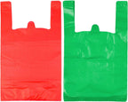 LazyMe T Shirt Bags, Plastic Grocery Bags with Handles in Bulk for Shopping and Restaurant, Bolsas De Plastico Para Negocio, 12 x 20 Inches (Red 50 Pcs, Green 50 Pcs)